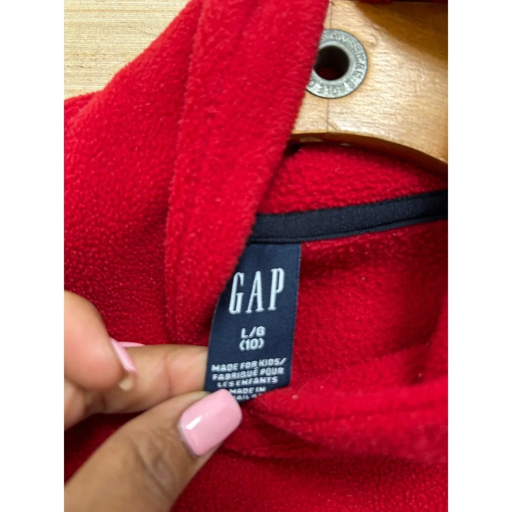 GAP Kids Red‎ Fleece Hoodie Pullover Arch Logo Est 1969 Patch Large 10